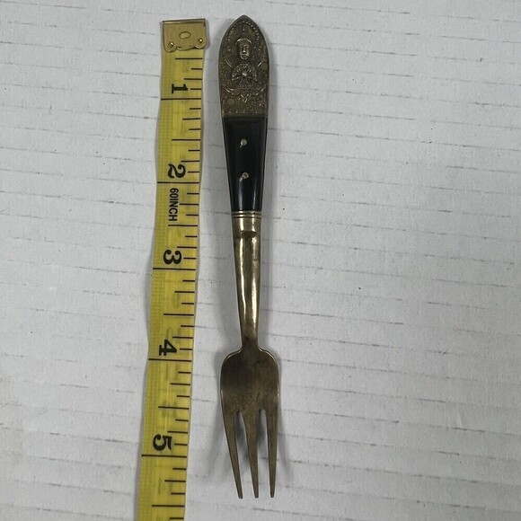 Vintage Siam Flatware Asian Thai Brass And Teakwood  HANDLE- Small Fork Cheese - Picture 10 of 10